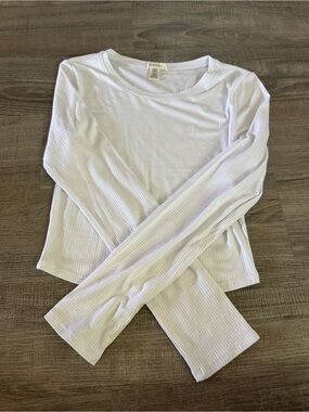 Bozzolo White Ribbed Long Sleeve Top